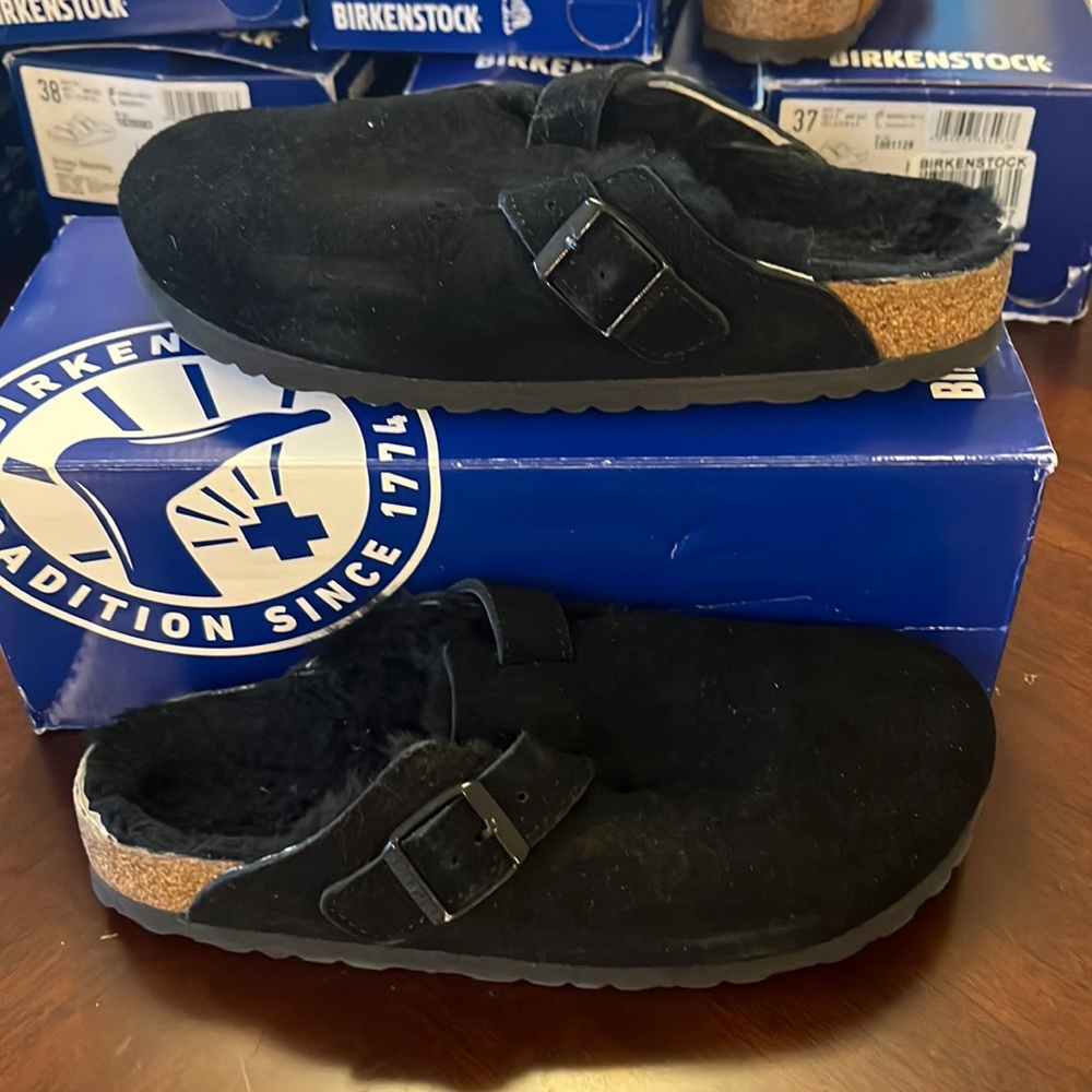 Boston Black VL shearling Birkenstocks OA